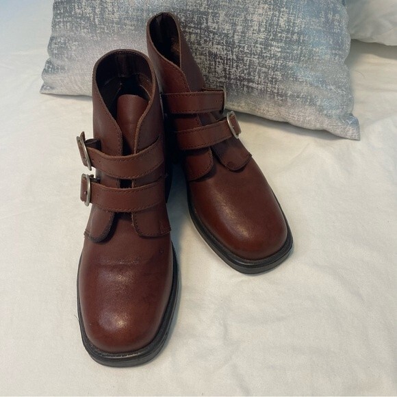 Leather Craft Brown Marcia Ankle Boots Moto Buckle Strap Made in Brazil SZ 7 - Picture 3 of 14